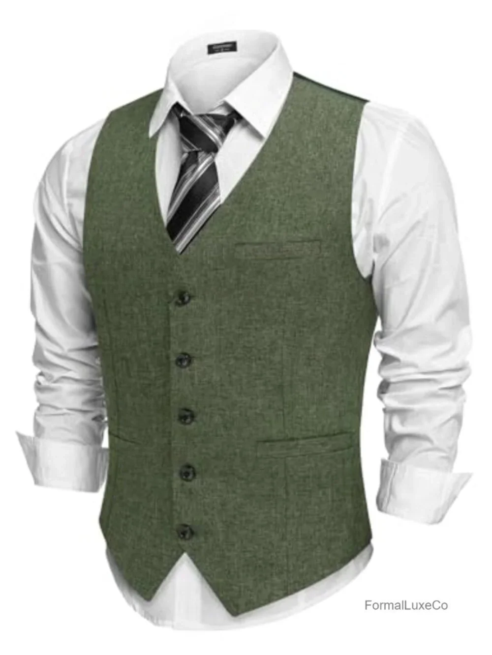 Men's Slim Fit Waistcoat Formal Vest Button Closure Sleeveless Linen